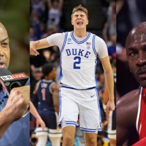 Charles Barkley(L), Cooper Flagg(Center), and Michael Jordan(R)