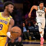 Bronny James(L) and Giannis Antetokounmpo(R)