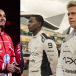 Lewis Hamilton (L), Brad Pitt and Damson Idris in F1's Teaser Trailer (R)