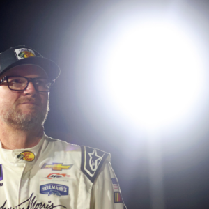 Jul 20, 2024; Hampton, VA, USA; Dale Earnhardt Jr. (3) waits for the start of the 16th Annual Hampton Heat at Langley Speedway. Mandatory Credit: Peter Casey-Imagn Images