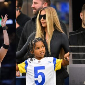 Jayson Tatum (L), Kim Kardashian and Saint West (C), Justin Timberlake (R)