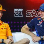 Oscar Piastri (AUS) - McLaren Formula 1 Team - McLaren MCL38 - Mercedes and Max Verstappen (NED) - Oracle Red Bull Racing - Red Bull RB20 - Honda RBPT during the Thursday press conference of Formula 1 Lenovo Sao Paulo Grand Prix 2024