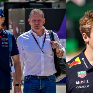 L-R: Max Verstappen, Jos Verstappen, and Liam Lawson