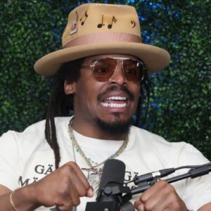 Cam Newton on Radio Row at the Super Bowl LIX media center.