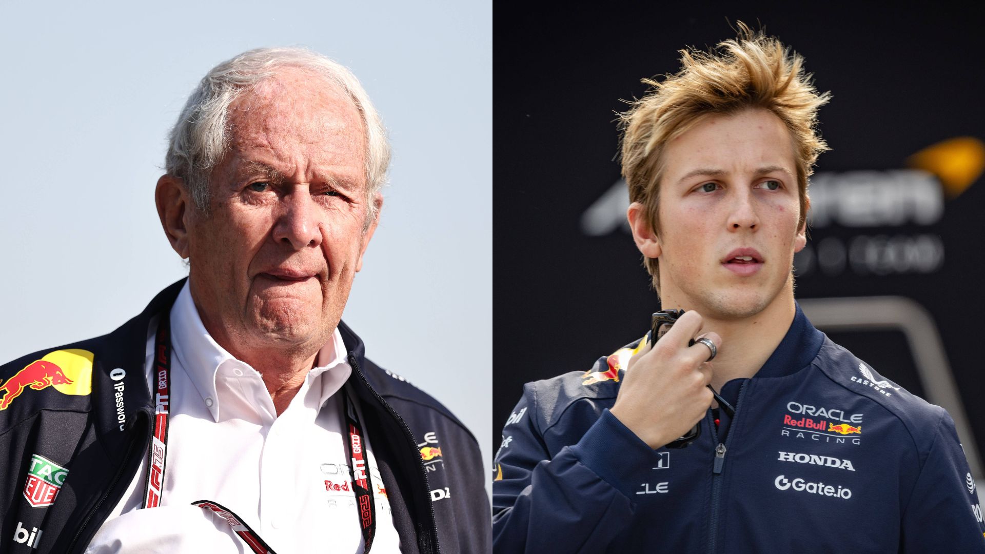 Helmut Marko (L) and Liam Lawson (R)