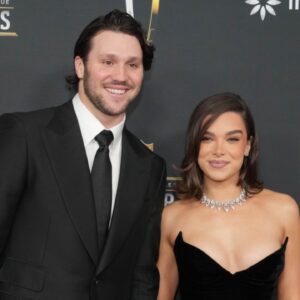 Feb 6, 2025; New Orleans, LA, USA; Josh Allen and Hailee Steinfeld on the red carpet before Super Bowl LIX NFL Honors at Saenger Theatre.