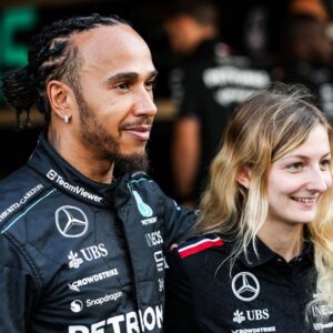 HAMILTON Lewis (gbr), Mercedes AMG F1 Team W15, portrait PIN Doriane F1Academy driver, portrait during the Formula 1 Etihad Airways Abu Dhabi Grand Prix 2024