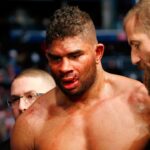 Alistair Overeem (red gloves) after his loss to Jairzinho Rozenstruik (not pictured) during UFC Fight Night at Capital One Arena.