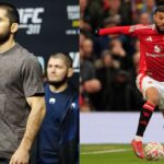 Islam Makhachev (L), Noussair Mazraoui (R)