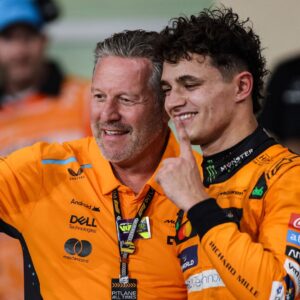 F1 Grand Prix Of Abu Dhabi Zak Brown, CEO of McLaren Racing, and Lando Norris of the McLaren F1 Team MCL38, celebrate the Constructors World Championship