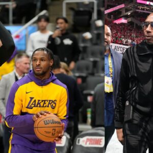 LeBron James (L), Bronny James (C), Stephen A. Smith (R)