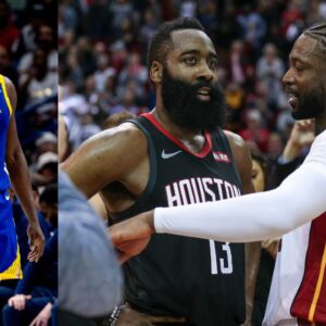 Draymond Green (L), James Harden and Dwyane Wade (R)
