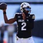 Colorado Buffaloes quarterback Shedeur Sanders (2) prepares to pass the ball in the third quarter against the Oklahoma State Cowboys at Folsom Field.