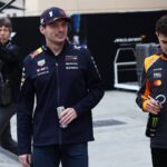 F1 Bahrain Testing Day 2 Max Verstappen of Red Bull Racing and Lando Norris of McLaren during the Formula 1 pre-season testing at Sakhir Circuit in Sakhir