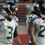 Seattle Seahawks quarterback Russell Wilson (3) and running back Marshawn Lynch (24) during the third quarter against the San Francisco 49ers at Levi's Stadium. The Seahawks defeated the 49ers 20-3.