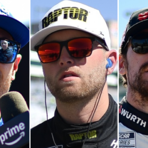 (L-R) NASCAR Cup Series drivers Kyle Larson, William Byron and Ryan Blaney.