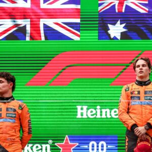 F1 Grand Prix Of China Oscar Piastri of Australia drives the (81) McLaren F1 Team MCL39 Mercedes, and Lando Norris of the UK drives the (4) McLaren F1 Team MCL39 Mercedes during the Formula 1 Heineken Chinese Grand Prix 2025 on March 23, 2025