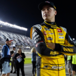 Feb 12, 2025; Daytona Beach, Florida, USA; NASCAR Cup Series driver Christopher Bell (20) during qualifying for the Daytona 500 at Daytona International Speedway. Mandatory Credit: Mark J. Rebilas-Imagn Images