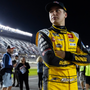 Feb 12, 2025; Daytona Beach, Florida, USA; NASCAR Cup Series driver Christopher Bell (20) during qualifying for the Daytona 500 at Daytona International Speedway. Mandatory Credit: Mark J. Rebilas-Imagn Images