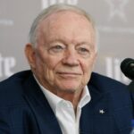 Jan 27, 2025; Frisco, TX, USA; Dallas Cowboys owner Jerry Jones speaks to the media at a press conference at the Star.