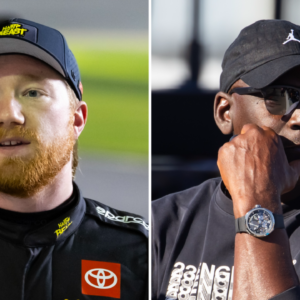 (L-R) NASCAR Cup Series driver Tyler Reddick and 23XI Racing co-owner Michael Jordan.