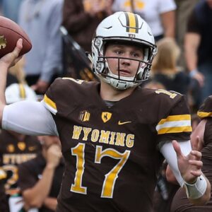 Wyoming Cowboys quarterback Josh Allen (17) throws against the Texas State Bobcats during the second quarter at War Memorial Stadium.