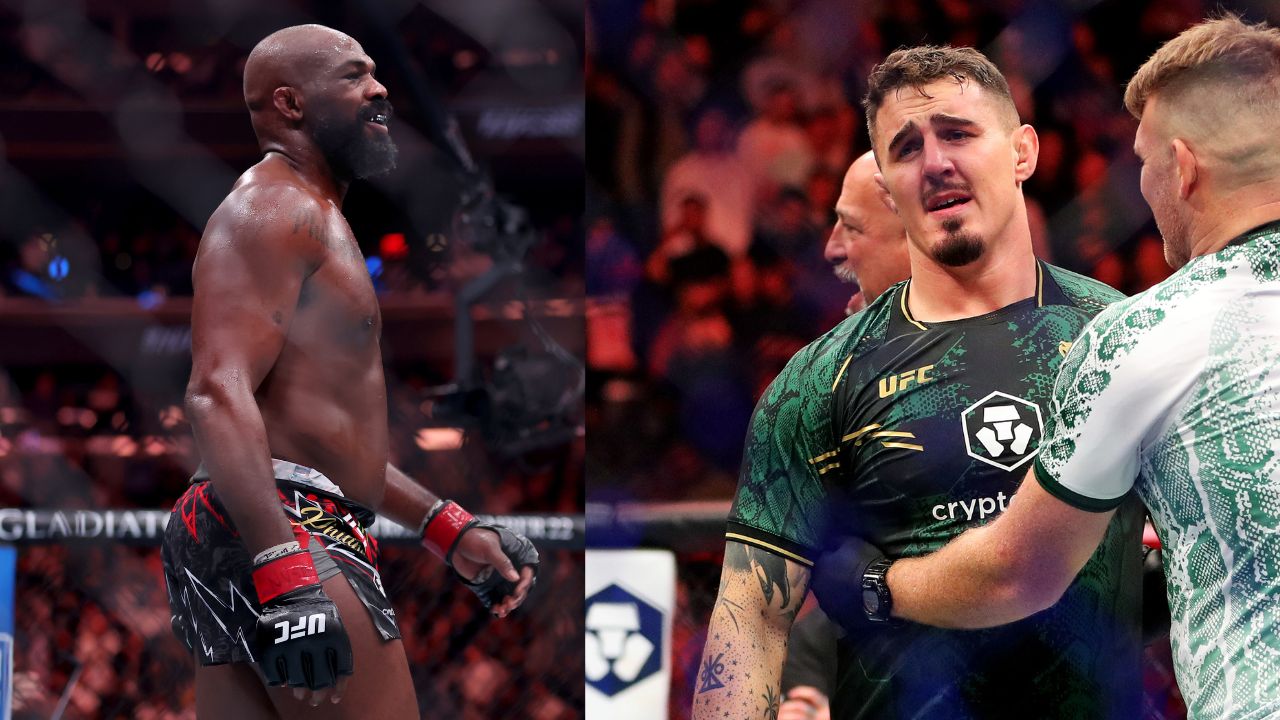 Jon Jones (L), Tom Aspinall (R)