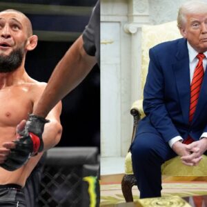 Khamzat Chimaev (L), Donald Trump (R)