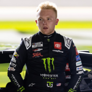 Feb 12, 2025; Daytona Beach, Florida, USA; NASCAR Cup Series driver Ty Gibbs (54) during qualifying for the Daytona 500 at Daytona International Speedway. Mandatory Credit: Mark J. Rebilas-Imagn Images