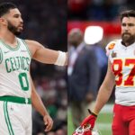 Jayson Tatum (L) and Travis Kelce (R)