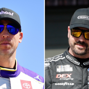 (L-R) NASCAR Cup Series drivers Denny Hamlin and Josh Berry.