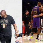 Magic Johnson (L), LeBron James and Luka Doncic (R)