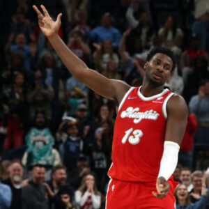 Memphis Grizzlies forward Jaren Jackson Jr. (13) reacts during the fourth quarter against the San Antonio Spurs at FedExForum