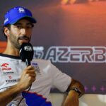 Formula 1 Azerbaijan Grand Prix 2024; Team and Driver arrivals day; Number 3 Visa Cash App RB driver Daniel Ricciardo during the press conference