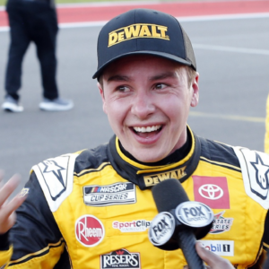 NASCAR Cup Series driver Christopher Bell (20) celebrates his victory of the EchoPark Automotive Grand Prix at Circuit of the Americas.
