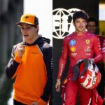 Oscar Piastri and Lando Norris(L), Charles Leclerc and Lewis Hamilton(R)