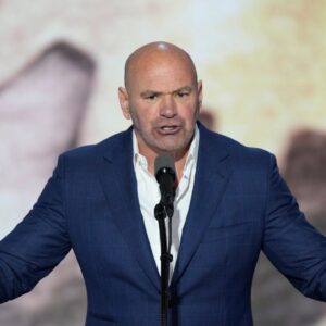 Dana White, CEO of Ultimate Fighting Championship introduces Republican presidential nominee Donald J. Trump during the final day of the Republican National Convention.
