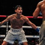 Action between WBC super lightweight champion Devin Haney (31-1 gray) and Ryan Garcia (25-1 white) in the main event of the evening from Barclays Center in Brooklyn Ny. Ryan Garcia won a majority decision after 12 rounds in an all action fight knocking Haney down in the 7th, 10th and 11th rounds.