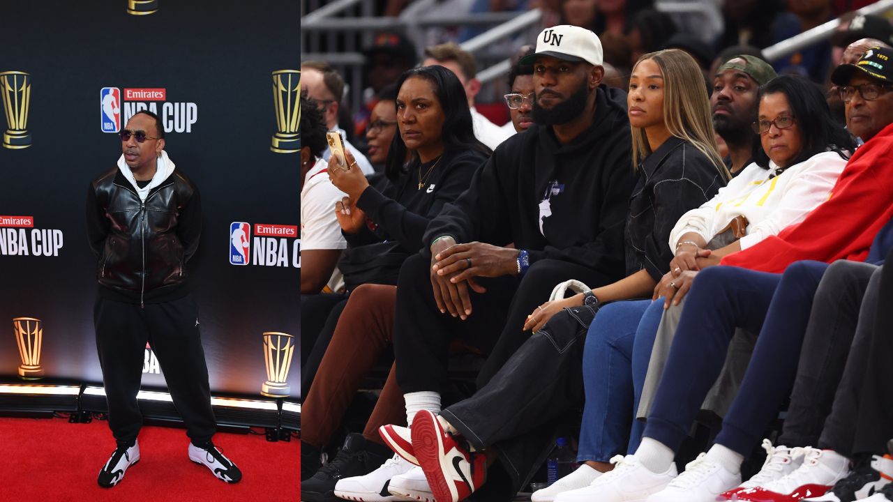 Stephen A. Smith (L), Gloria James, LeBron James and Savannah James (R)