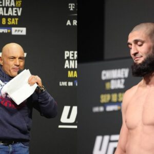 Joe Rogan (L), Khamzat Chimaev (R)