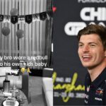 Max Verstappen with Kelly Piquet and Penelope (L) and Max Verstappen (R)