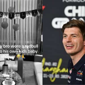 Max Verstappen with Kelly Piquet and Penelope (L) and Max Verstappen (R)