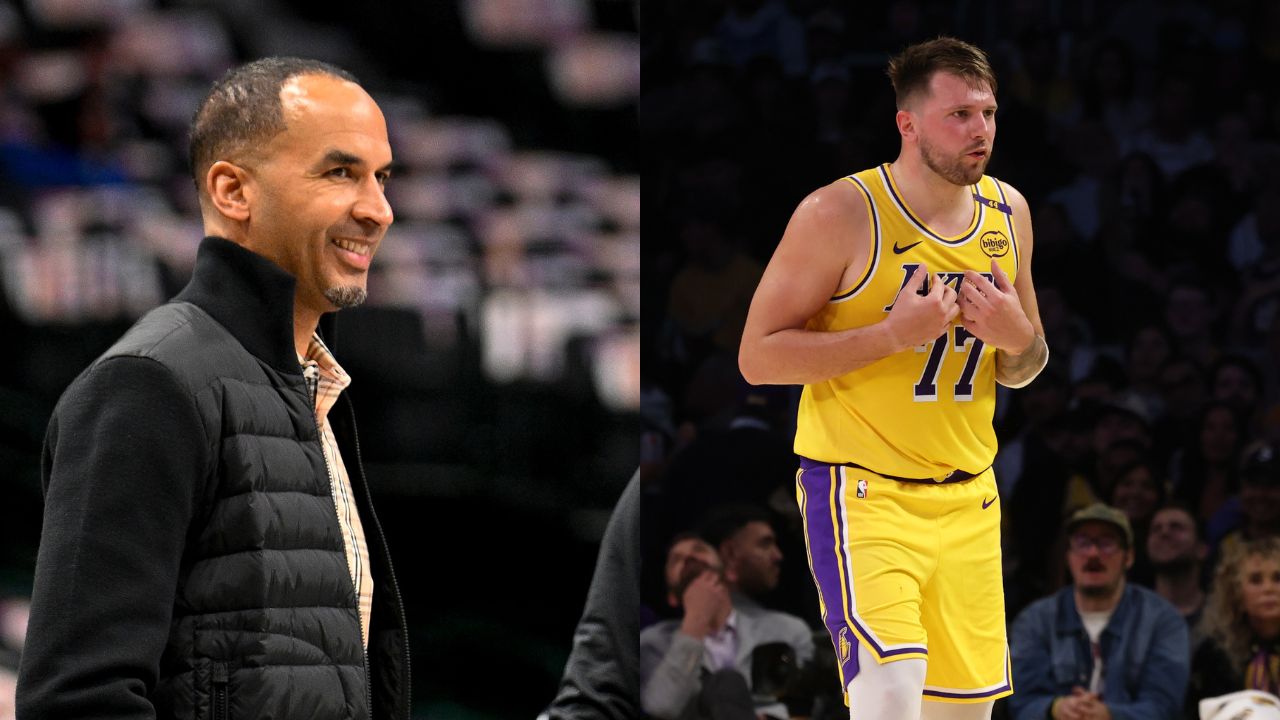 Nico Harrison(L) and Luka Doncic(R)