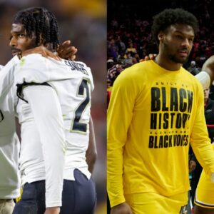 Deion and Shedeur Sanders (L); Bronny and LeBron James (R)