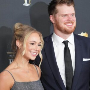 Sam Darnold and Katie Hoofnagle on the red carpet before Super Bowl LIX NFL Honors at Saenger Theatre.