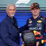 Qualifying Max Verstappen of the Netherlands and Oracle Red Bull Racing receives the poleman award from Damon Hill in the parc ferme after the qualifying ahead of the F1 Grand Prix of Belgium at Circuit de Spa-Francorchamps on July 27, 2024