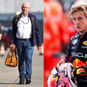 Helmut Marko and Christian Horner(L), Liam Lawson(R)