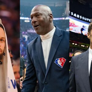 Stephen Curry (L), Michael Jordan (C), Tom Brady (R)