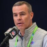 Buffalo Bills general manager Brandon Beane speaks during the NFL Scouting Combine at the Indiana Convention Center.