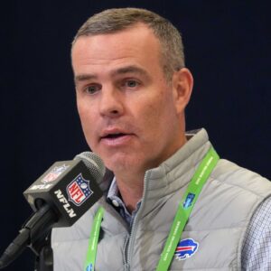 Buffalo Bills general manager Brandon Beane speaks during the NFL Scouting Combine at the Indiana Convention Center.